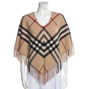 Burberry London Merino Wool Poncho with Fringe